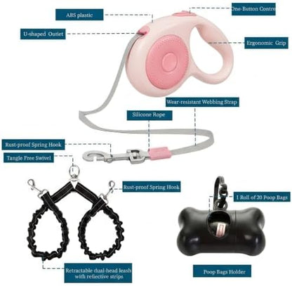 Dual Retractable Dog Leash for 2 Large Dogs, One-button Break and Lock - Image 2