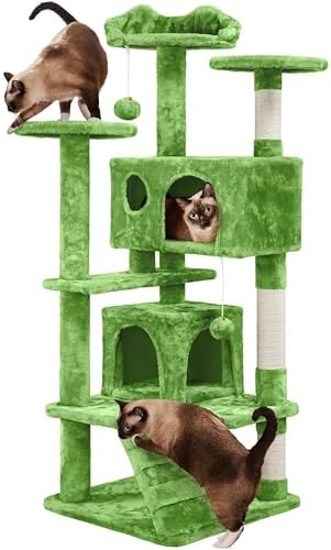 Yaheetech 54in Cat Tree Tower, 2 Caves, Kitten-Ear Perch & Scratching Posts by Yaheetech