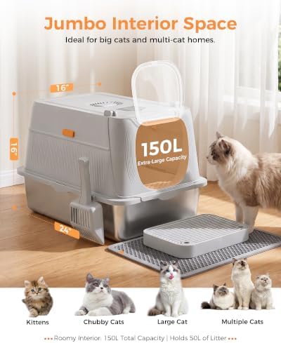 GTPLAYER XL Stainless Steel Cat Litter Box - Image 2