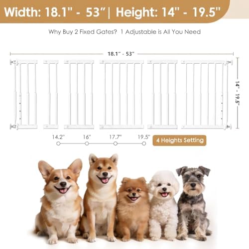 14''-19.5'' Height Adjustable Dog Gate, Extra Wide 18.1"-53" All Metal Short - Image 4