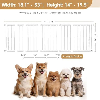 14''-19.5'' Height Adjustable Dog Gate, Extra Wide 18.1"-53" All Metal Short - Image 4