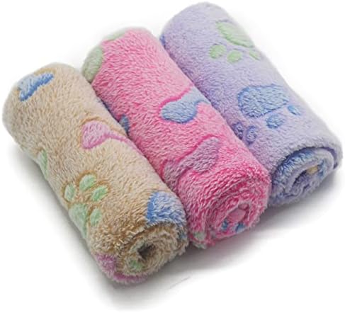 1 Pack 3 Puppy Blankets Super Soft Warm Sleep Mat Bone Print Cute Blanket by SORKUT