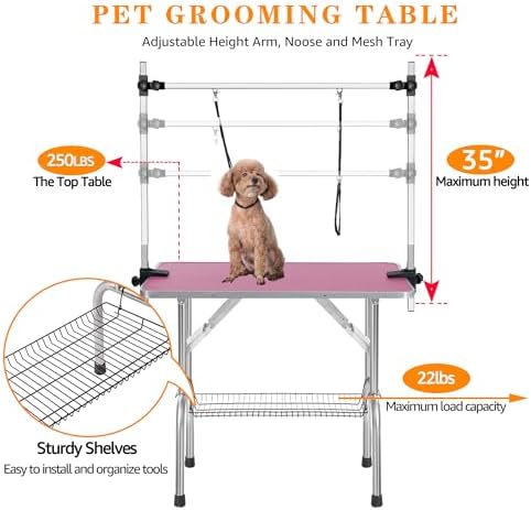 Professional Dog Pet Grooming Table Adjustable Heavy Duty Portable w/Arm & - Image 3