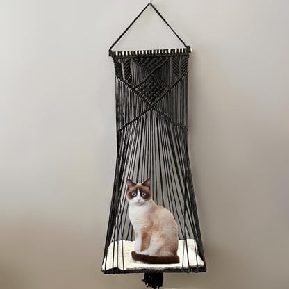 Macrame Hanging Cat Hammock Bed Cat Swing House Space Saving Window Perch - Image 6