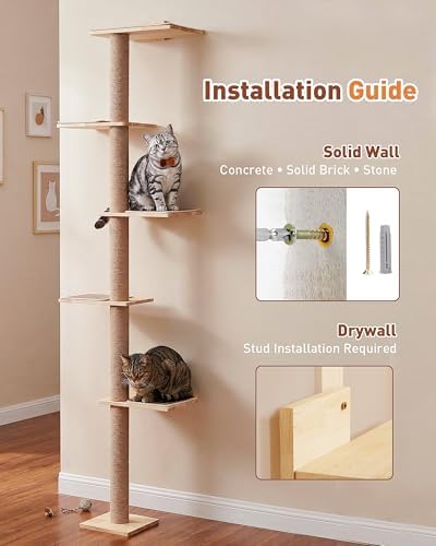 80.3" Floor to Ceiling Cat Tree, 5 Tier Wall Mounted Cat Tree - Image 5