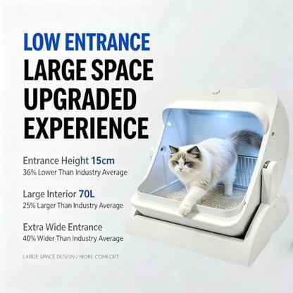 Self Cleaning Litter Box, Open Top Automatic, Cream White - Image 6