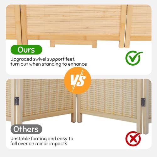 Bamboo Mesh Woven Room Divider 5.6FT, 4 Panel Folding Wall Divider - Image 3