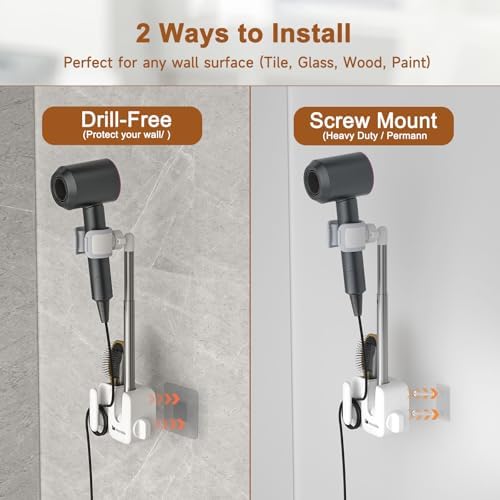 Mistriddle Hands Free Hair Dryer Holder, Anti-Shake Retractable Wall Mount - Image 3