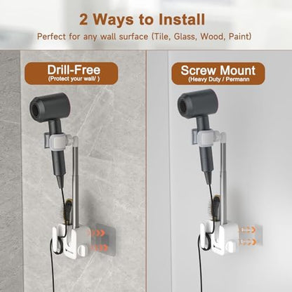 Mistriddle Hands Free Hair Dryer Holder, Anti-Shake Retractable Wall Mount - Image 3