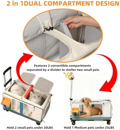 Large Cat Carrier with Wheels, Rolling Folding Soft-Sided - Image 3