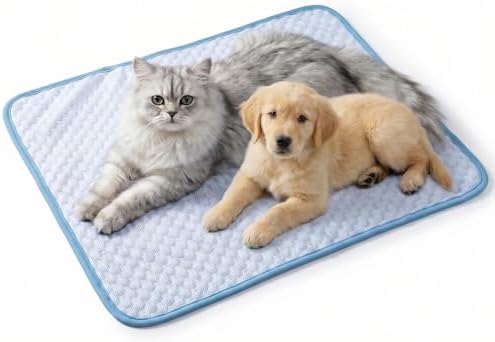 Dog Cooling Mat for cats Medium Pets, Gel Free Ice Silk Self Cooling Pad by Fhodigogo