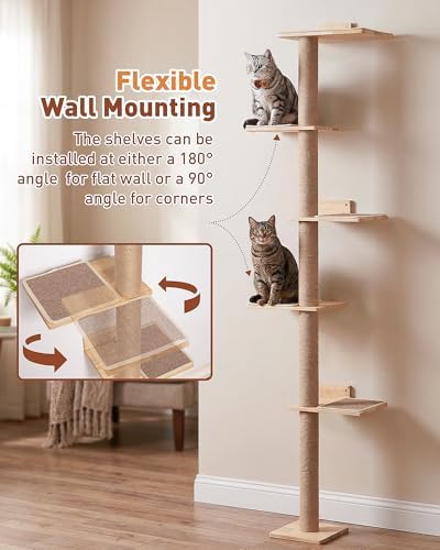 80.3" Floor to Ceiling Cat Tree, 5 Tier Wall Mounted Cat Tree - Image 4