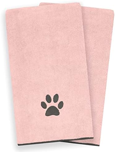 Ritz Embroidered Microfiber Pet Towel, Paw Blush Pink, 2 Towel Set - Image 2
