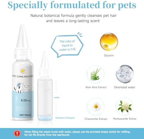 Pet Steam Brush for Dog & Cat Includes Waterless 2*Shampoo - Image 3