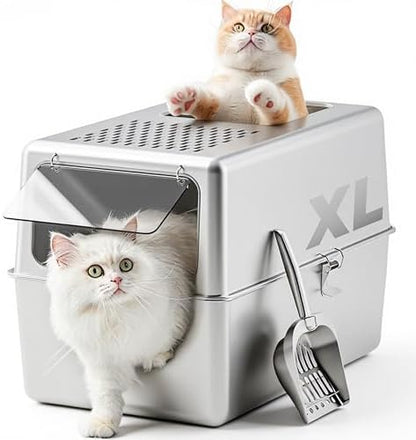 Enclosed Stainless Steel Cat Litter Box by Petinstinct