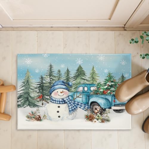 Giwawa Winter Snowman Blue Bath Rug Xmas Truck Microfiber Entryway Doormat - Image 7