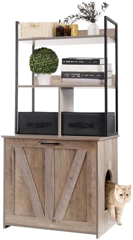 DWANTON Cat Litter Box Enclosure, 2 Storage Shelves and 2 Drawers by DWANTON