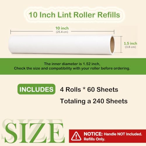 10 Inch Lint Roller Refills, 4 Rolls 240 Sheets - Image 2