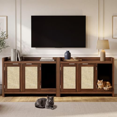 Cat Litter Box Enclosure, Modern Rattan Hidden Litter Box Furniture by ZOVAZEN