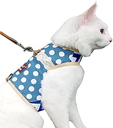 Cat Harness and Leash Set Escape Proof, Polka Dot Blue by YizhiMiaow