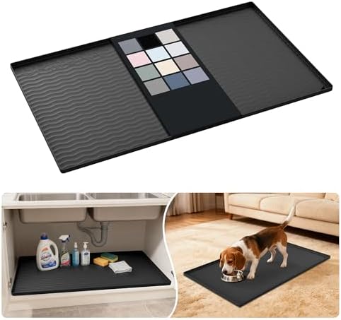 URMONA Waterproof Silicone Under Sink Mat, 37 x 22 in, Flexible Shelf Liner by URMONA