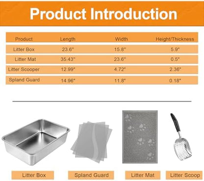 2 PCS Stainless Steel Cat Litter Box, Extra Large Metal Litter Box - Image 2