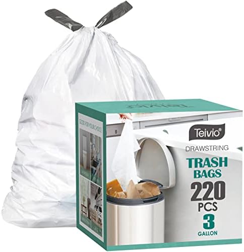 3 Gallon 220pcs Strong Drawstring Trash Bags Garbage Bags by Teivio, Bathroom by Teivio