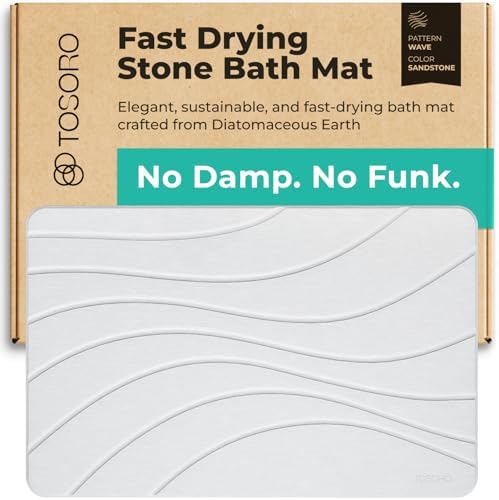 TOSORO - Stone Bath Mat Diatomaceous Earth Shower Mat Non-Slip Super Absorbent by Tosoro