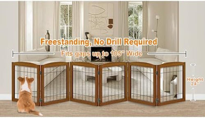 LZRS 6-Panel Extra Wide Wooden Freestanding Dog Gate: Foldable Solid Wood and - Image 2