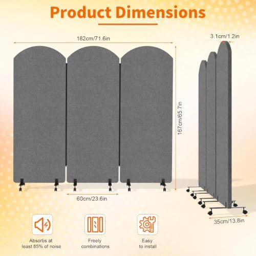 Soundproof Room Divider 72x66 Inches 3 Panel Office Partition - Image 3