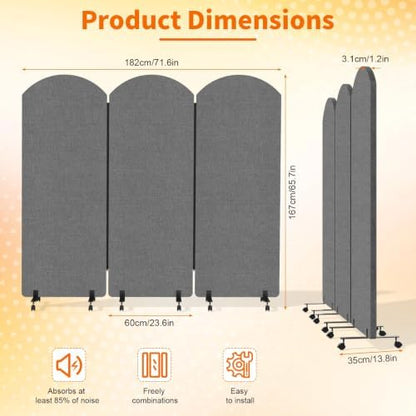 Soundproof Room Divider 72x66 Inches 3 Panel Office Partition - Image 3
