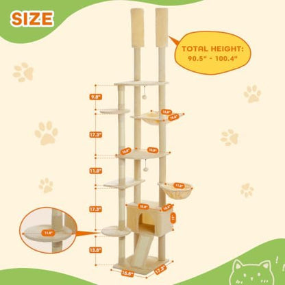 PEQULTI Floor to Ceiling Cat Tree, Height Adjustable 90.5-100.4'' - Image 3