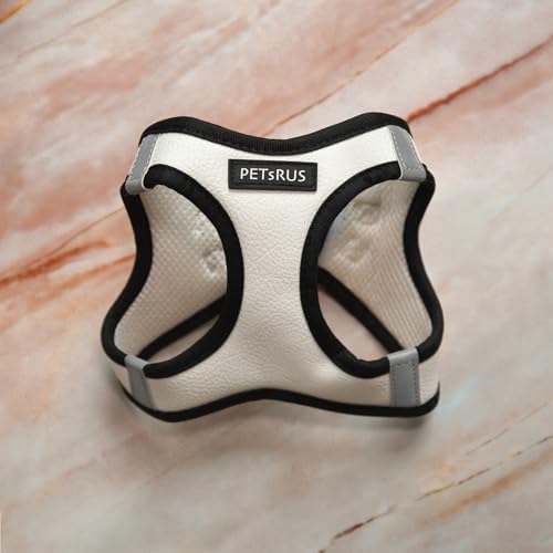 White Black Trim Step-in Dog Harness Vegan Leather Classic Style Reflective - Image 5