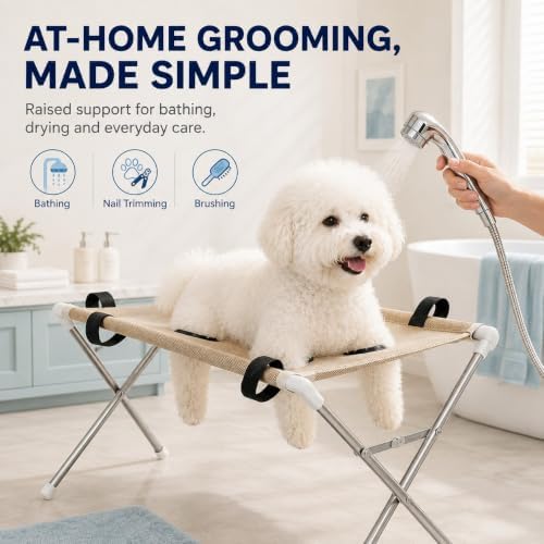 Pet Grooming Hammock with Stand, Foldable Dog Bath Table - Image 2