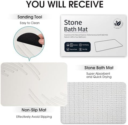 Stone Bath Mat Diatomaceous Earth Shower Mat Non Slip Super Absorbent White - Image 6