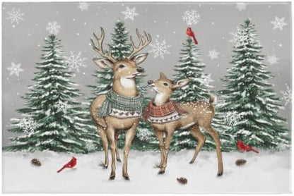 Giwawa Winter Deer Bath Rug Pine Tree Entryway Front Door Mat Non Slip by Giwawa