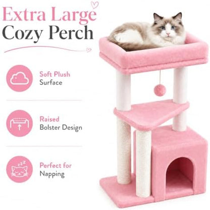 Small Cat Tree Tower for Indoor Cats, 33 Inches Multi-Level Cat Condo - Image 3