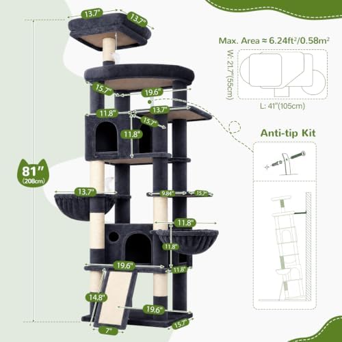 Globlazer 81in Cat Tree for Large Cats, Extra Tall Tower, Dark Grey - Image 6