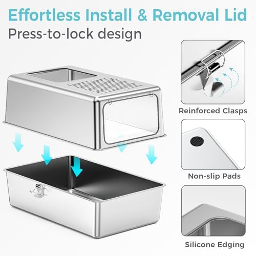 Enclosed Cat Litter Box Stainless Steel - Image 5