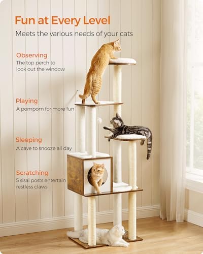 Feandrea Cat Tree, 64.6-Inch Multi-Level Tower - Image 3