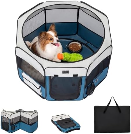 PETSFIT Portable Dog Playpen 29", Removable Waterproof Mat, Zippered Roof by Petsfit