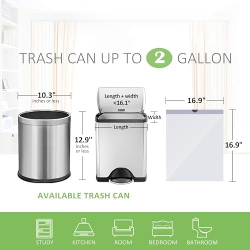 Teivio 2 Gallon Small Drawstring Trash Bags, Mini Plastic Bin Liners fit 1.8-2 - Image 2