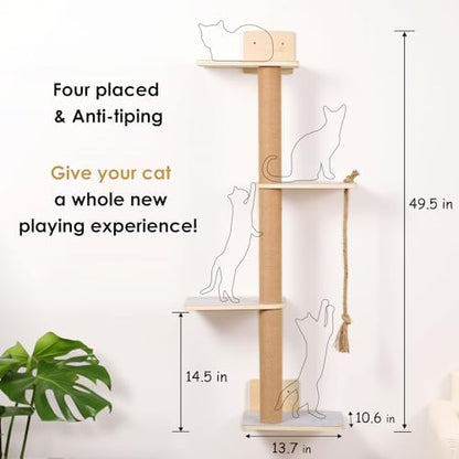 Wall Mounted Cat Tree, 50 Inch Tall Wall Cat Tree, 4 Tier Cat Climbing Wall - Image 2