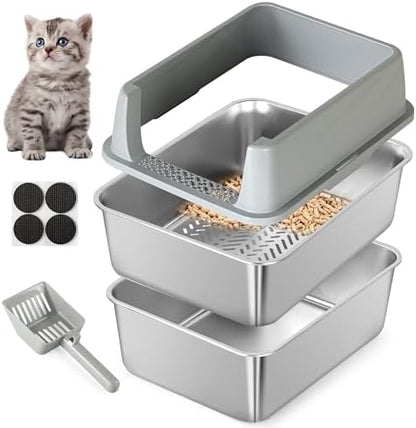 Stainless Steel Sifting Litter Box by TIUUBT