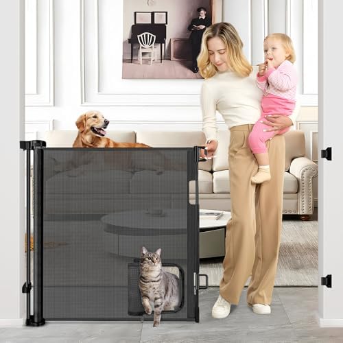 Retractable Baby Gates with Door 55" Wide Retractable Dog Gate with Pet Door by SpecializinginBabySafetyProducts