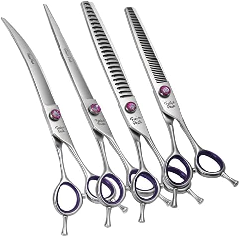 7'' Dog Grooming Scissors Set 4PCS Straight Curved Thinning Chunker Shears by FenicePeak