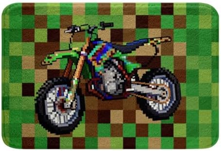 Cool Motorcycle Bathroom Rug, Pixelated Geometric Grid Non Slip Bath Mat by Manfei