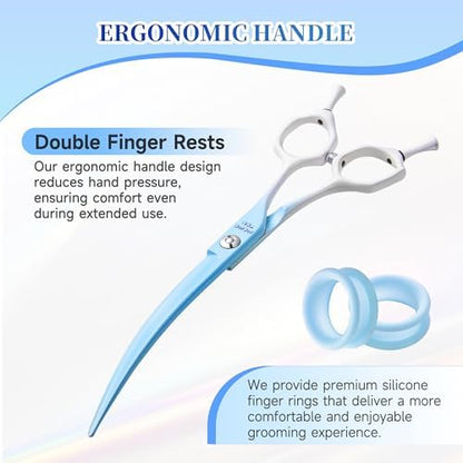 7'' Curved Dog Grooming Scissors Blue to White Gradient - Image 6