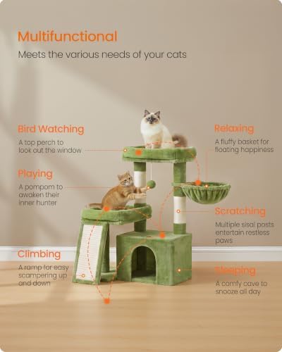 Feandrea Cat Tree, 33.8" Cat Tower, Scratching Posts and Ramp - Image 3