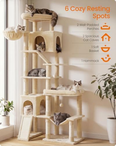 Feandrea Large Cat Tree, 79.5" Tall Sturdy Cat Tower - Image 3